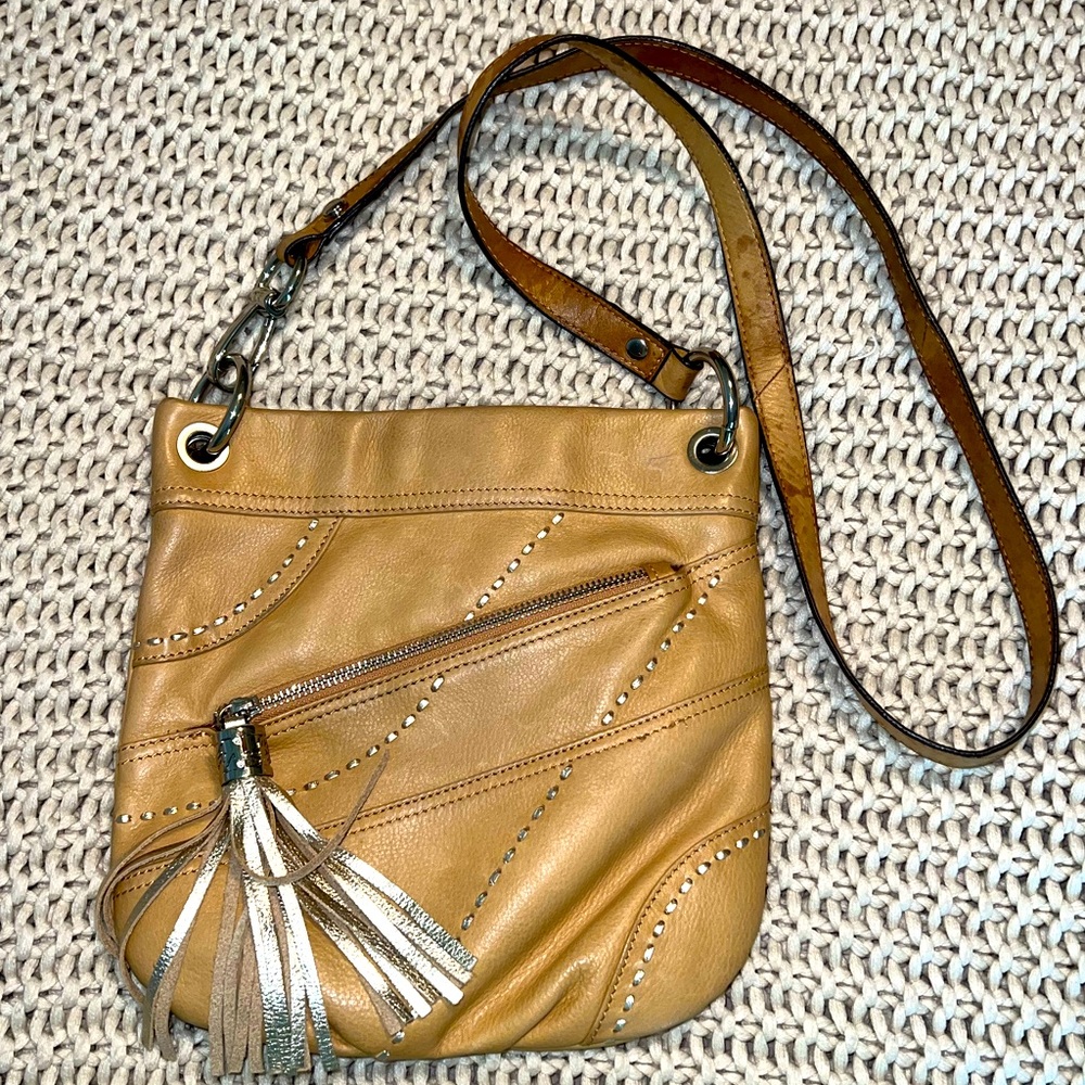 B Makowsky Soft Tan Leather Crossbody Bag